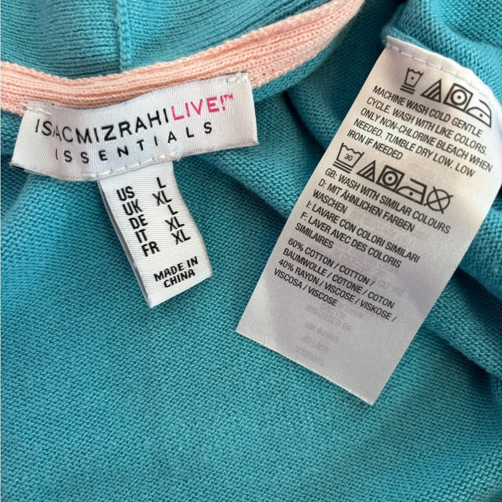 Isaac Mizrahi Aqua Teal Open Drape Front Long Sleeve Cardigan Size L - Picture 5 of 5